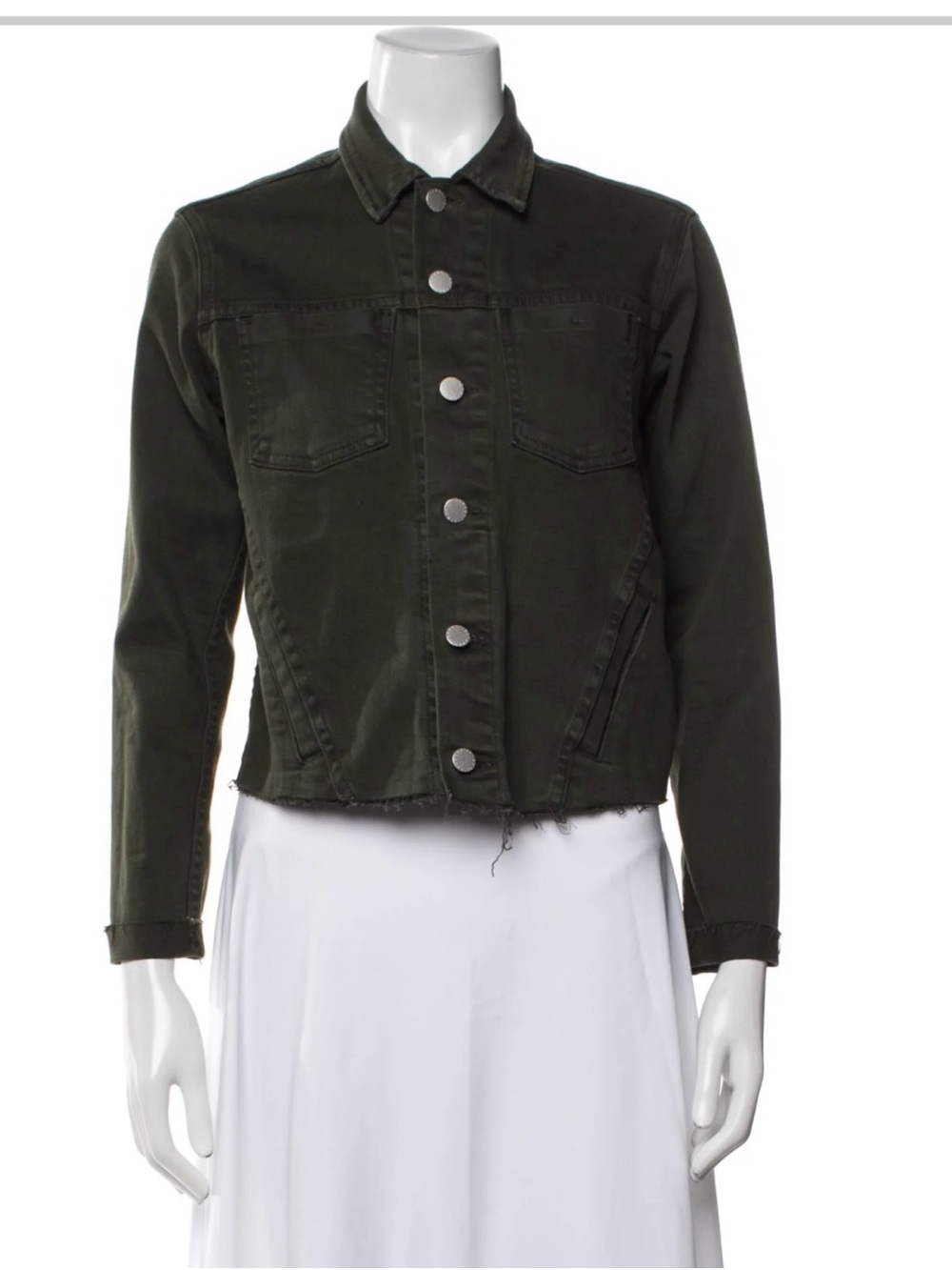 L’Agence Olive Green Crop Denim Jacket - Women's Button-Front Jacket